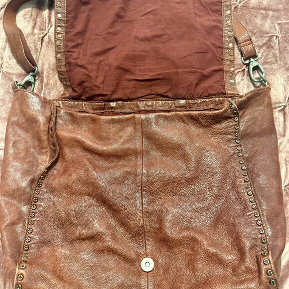 Free People Bianca Studded Leather Messenger Bag Cognac Brown Retail $598 - Picture 9 of 12